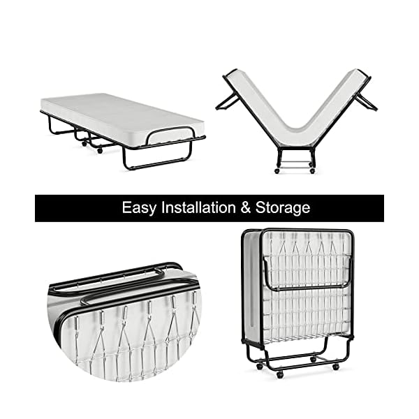 Xu Yuan Jia-Shop Rollaway Bed Folding Metal Bed Cot-Size Folding Bed with Wheels, 75”x 31" - Image 4