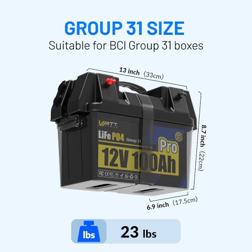 Image of WattCycle 12V 100Ah LiFePO4 Lithium Battery, 1.28kWh BCI Group 31, Built-in 110A BMS & Low-Temperature Protection, 15000+ Deep Cycles Lithium RV Batteries for Home Energy, Marine, Solar