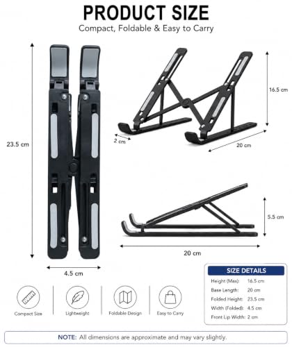 Image of XVIXI Adjustable Laptop Stand for Desk, Foldable Plastic Laptop Holder, Ergonomic Multi-Angle Notebook Stand for 10-15.6 Inch Laptops, MacBook, Tablet & Books, Anti-Slip (Black)