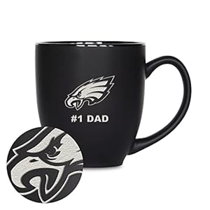 Rico Industries NFL Football Philadelphia Eagles #1 Dad 15oz Laser Engraved Matte Black Ceramic Bistro Mug – for Hot or Cold Drinks