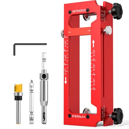 Door Hinge Jig Aluminum Alloy Adjustable Mortise Jig - Router Template Kit for 2.5-5 Hinges 1/4 5/8 Radius Square Corner