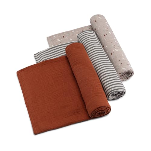 Image of Parker Baby Swaddle Blankets - 3 Pack of 100% Cotton Muslin Swaddle Blankets for Baby Boys and Girls - Unisex/Gender Neutral - Clay