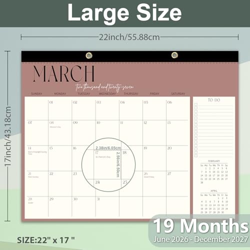 Image of Guasslee Large Desk Calendar 2026-2027, 19-Month Large Hanging Desk /Wall Calendar From 2026 June-2027 December, 17 inch X 22 inch School Year Monthly Planner With Thick Paper For Office Home School Organizing