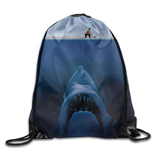 Fishermen Is Fishing The Shark Print Drawstring Backpack Rucksack Shoulder Bags Gym Bag