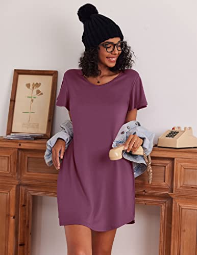 Image of Ekouaer 2 Pack Nightgowns for Women Short Sleeve Nightshirt Soft Sleepdress