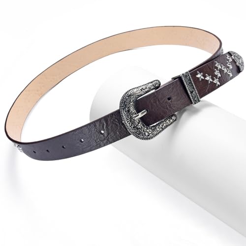 Western Styles Wide Belt with Metal Buckle Star Pattern Waistband Women Belt for Women Belt Decoration Dress Star Luxury Belt Star Luxury Belt3