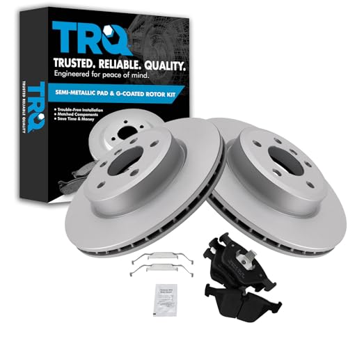 TRQ Front Brake Pad & Rotor Kit Brake Pads Brake Rotor Semi-Metallic Premium G-Coated Compatible with 2004-2010 BMW X3