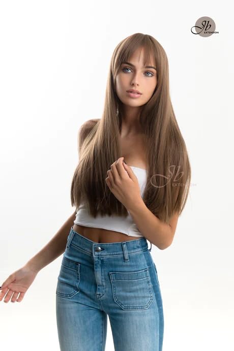 Miniatura 3 de LUCY - Peluca larga y lacia de color marrón claro con flequillo completo, para usar y llevar, pelucas de cabello largo sin pegamento para mujer,