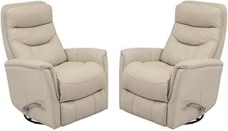Home Square Leather Manual Swivel Glider Recliner in Ivory - Set of 2