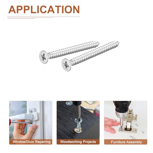 Image of DTGN 100Pcs 4 inch x1-1 /4 Flat Head Wood Screws, Self Tapping Screws Silver