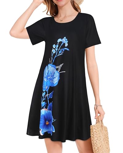 Image of JOLIGAL Summer Dresses for Women Casual Short Sleeve Sundress Scoop Neck Beach T Shirt Dress with Pockets 2026