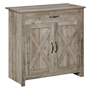 HOMCOM Farmhouse Sideboard Buffet Cabinet Barn Door Coffee Bar Cabinet with Drawer and Adjustable Shelf Kitchen Cabinet for Living Room Entryway Gray