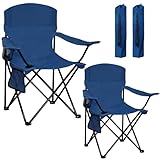 SAILARY Camping Chair 2 Pack Portable Folding Chair with Cup Holder and Cooler Bag, 285lbs Capacity, Upgraded Foldable Chair for Outdoor, Beach, Fishing, Backpacking, Navy Blue