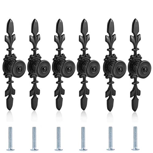 6 Piezas Tiradores de Armario con Placa y Tornillos,Pomos Negros para Armario con Placa,Tiradores Estilo Vintage Tiradores de Puerta,para Home,Cajón,Armario,Cocina,Dormitorio,Baño(Negro) Cover