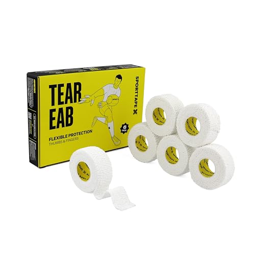 6 Rolls - SPORTTAPE EAB Tape - 2.5cm x 4.5m - Tearable Elastic Adhesive Bandage | Thumb Tape, Toe Tape, Hand & Finger Strapping Tape, Golf Tape & Weightlifting Tape | First Aid Tape & Medical Tape