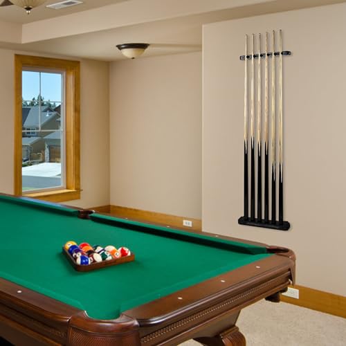 Newellsail Billard Queue Halterung Holz Billard Stick Halter Wandhalterung Snooker Queue Regal Langlebig Queueständer für Billardclubs Bars Billardspiele (Schwarz)