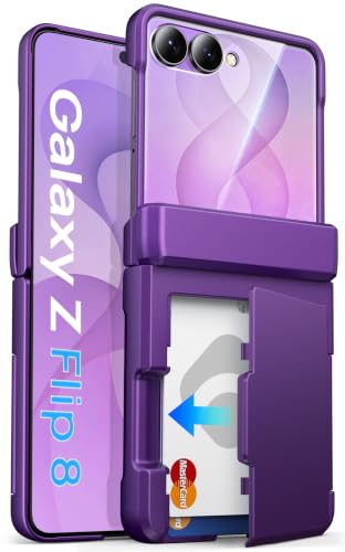 Image of ASAFCASE for Samsung Galaxy Z Flip 8 Case Wallet, Hinge Protector, Purple | Card Holder (2-3 Cards), Outer Screen Protector, Military Grade Shockproof, Heavy Duty Durable Case for Samsung Z Flip 8