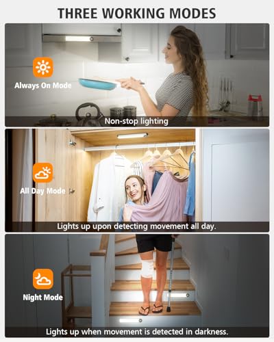 COLIJOY 50 Led Motion Sensor Under Cabinet Light, 3 Cores Reguláveis, Bateria Recarregável de 1600 M