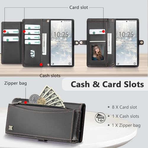BLISLIAR Wallet Case for Samsung Galaxy S24 Ultra with Card Holder/Crossbody Wallet/Strap| RFID Blocking | Magnetic | Kickstand | Detachable | PU Leather Phone Case for Galaxy S24 Ultra,6.8 in,Black by BLISLIAR - Image 3