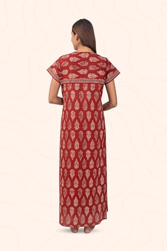 Image of NIHSAMAH Cotton Nighty for Women with Pocket, Premium Printed Long Nighty | Comfortable & Fancy Sleepwear /Nightwear