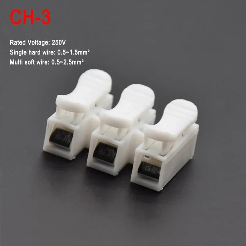 CH2/CH3/ High Pressure Resistant 2pin 3pin 10A 220V Push Quick Wire Cable Connector White Wiring Terminal(CH3,10pcs)