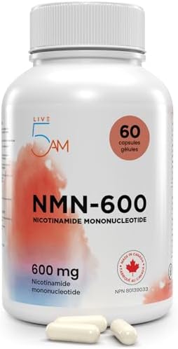 Live 5AM NMN Supplement 600mg | 60 Capsules 99% High Purity Nicotinamide Mononucleotide, Source of Vitamin B3, NAD+ Precursor & Energy Support, Made in Canada