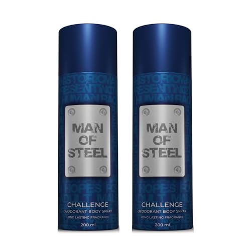 Image of Denver MAN OF STEEL Challenge Deodorant Body Spray - 200ML Each, Pack of 2 | Deodorant For Men