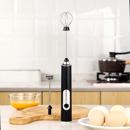 ماكينة صنع رغوة كهربائي قابل لإعادة الشحن من انيوي، ماكينة صنع رغوة حليب محمولة باليد، أداة خلط مشروبات بخفاقات ستانلس ستيل بـ 3 سرعات قابلة للتعديل لصنع رغوة الكابتشينو (لون أسود)