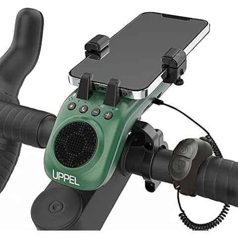 UPPEL Bicycle Bluetooth Speaker 10 in 1 Multifunctional Mobile Phone Holder Bicycle Power Bank Bell Microphone TF SD AUX Mode Extreme and Leisure Cycling with Bicycle and Mountain Bike Green Cover