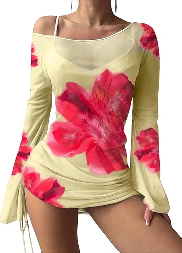 Image of ZAFUL Womens Swimsuit Cover Up Dress Off Shoulder Hollow Coverup Bathing Suit Mesh Swim Beach Dress