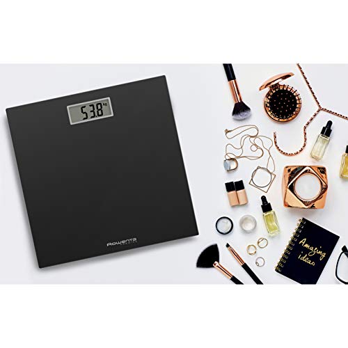 Rowenta BS1400 Premiss Digitale Personenwaage aus gehärtetem Glas, 30 x 30 cm, max. 150 kg, ultradünn, präzise Skala pro 100 g, intelligente Funktionen, großes Display 5