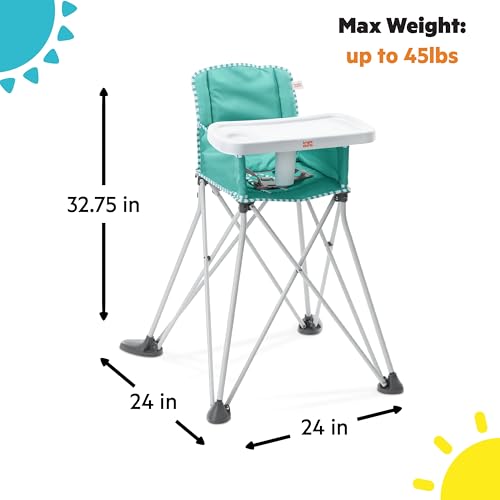 Image of Bright Starts Pop 'N Dine Portable High Chair, Indoor /Outdoor, BPA Free Tray, Easy to Fold, Unisex, Teal, 6 Months +