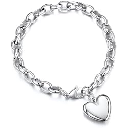 GoldChic Jewelry Heart Charm Bracelet Adjustable For Women, Stainless Steel Initial Cable Link Letters Mother Daughter Bracelets Jewelry Gifts for Mom With Box