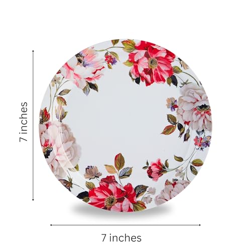 Image of Melamine Quarter Plates | Round Half Plate | Microwave Safe | Break Resistant | Plates for Snacks, Lunch, Dinner | Plates for Home, Office, Restaurant | Set of 6 | 7 Inch's (Lily)