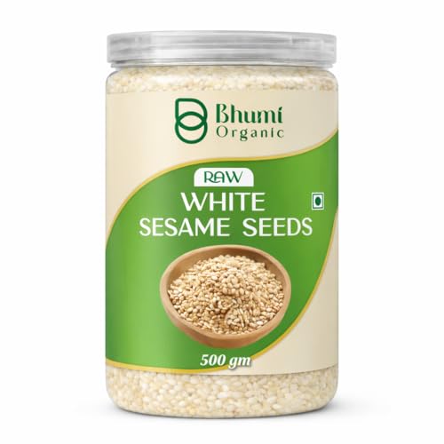 Image of Bhumi Organic Raw White Sesame Seeds 500gm | 100% Clean and Natural White Til, Safed Til Seeds for Eating, Non-GMO, Antioxidant Rich