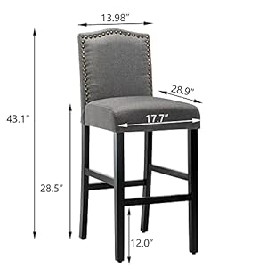 LSSPAID 28.5 inches Fabric Backed Bar Stools Set of 2, Fabric Counter Backed Bar Stools, Nailhead Barstools with Solid Wood Legs, Gray LSSPAID 285 inches Fabric Backed Bar Stools Set of 2 Fabric Counter Backed Bar Stools Nailhead Barstools with Solid Wood Legs Gray