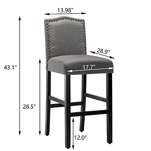 LSSPAID-285-inches-Fabric-Backed-Bar-Stools-Set-of-2-Fabric-Counter-Backed-Bar-Stools-Nailhead-Barstools-with-Solid-Wood-Legs-Gray LSSPAID 285 inches Fabric Backed Bar Stools Set of 2 Fabric Counter Backed Bar Stools Nailhead Barstools with Solid Wood Legs Gray