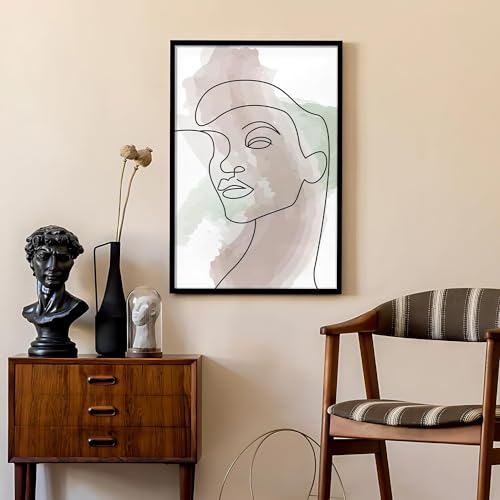 Image of Ritwika's Abstract Wall Art Of Outline Of Women Portrait Water Color Painting | With Frame Perfect For Home and Office Decor | Size 13.5 x 19.5 Inch, Set of 1 (02 - WOMEN)