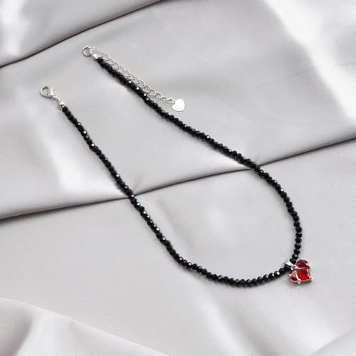 Zwarte kristallen kralen ketting met hart hanger verstelbare lengte choker stijlvolle halsketting voor modieuze vrouwen - Afbeelding 6