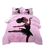 African American Black Girl Comforter Set for Kids and Adults, Twin Size Little Black Ballet Girl...