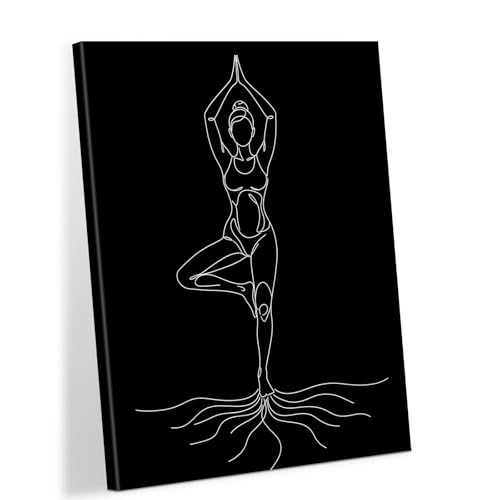 CCCHCY Minimalist Vrksasana Line Canvas Print - Black White Tree