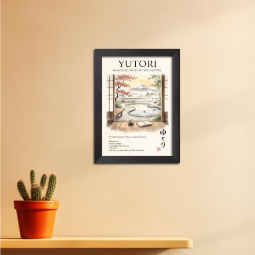 Image of TenorArts Japanese Philosophical Quotes Photo Frame Painting, Yutori Poster Framed Wall Hanging Decor Paintings For Bedroom Living Room Home and Cafe, Minimal Drawing Framed Posters for Decorations (9x12 inches)