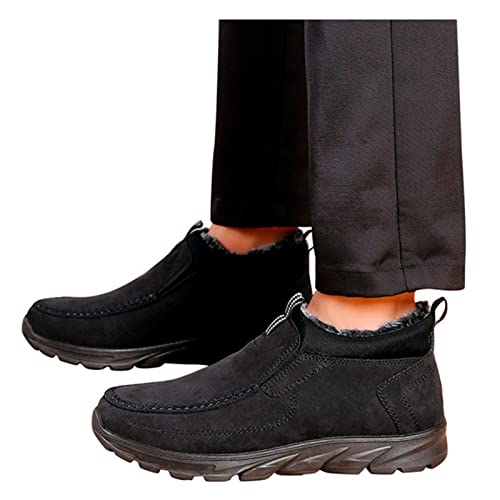 Men's Snow Boots Solid Color Flat Lazy Shoes Round Toe Slip On Ankle Booties Winter Fur Lined Sneaker Outdoor Walking Shoes2