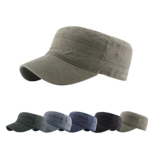 Joligiao Caps Gorra Militar Unisex con Sombrero Lavado Vintage Gorra Ajustable Superficie Plana Afligido Sombrero De Viaje De Color Sólido Estilo Nostálgico,Caqui,Talla única