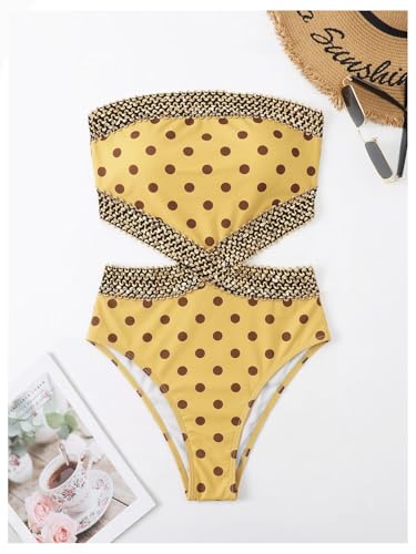 Image of Milumia Women's Stitch Detail Strapless One Piece Swimsuit Cut Out Bandeau Bathing Suit