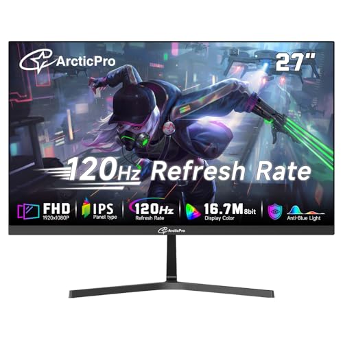 Image of ArcticPro 27 inch Monitor 120Hz, FHD 1080p, Computer Monitor, IPS, 99% sRGB, 1ms Response Time, 3-Sided Frameless, Ultra Slim, VESA Mountable, Anti-Blue Light Design, HDMI & VGA Ports