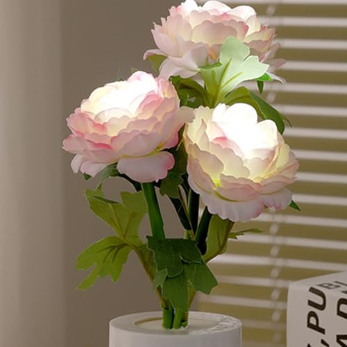 Lámpara de mesa flor de peonía LED decorativa blanca miniatura 6