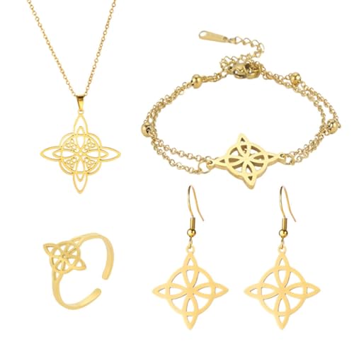 CelticKnot Necklace Witches Knot Earring Ring Double Layer Chain Bracelets
