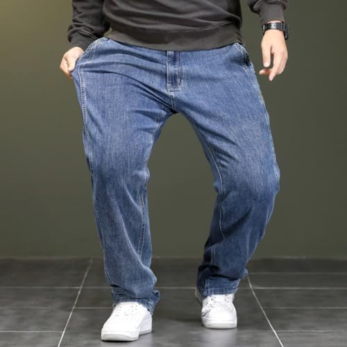 Jeans Pants Trouser Denim Large Size Plus Fat Loose Casual Stretch Commuter Trendy Washed Blue Straight Leg for Men3