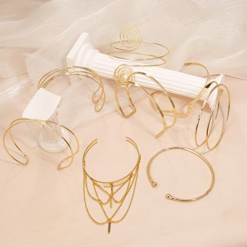 BROCC 8Pcs Gold Arm Cuff Jewelry for Women Upper Arm Cuff Bracelet Adjustable Open Armband Cuff Bracelet Set4